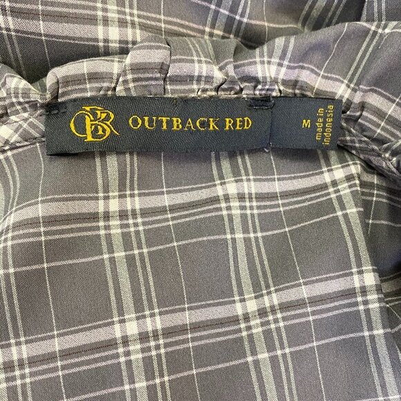 Outback Red Grey Plaid Button Down Ruffle Top - Picture 5 of 6